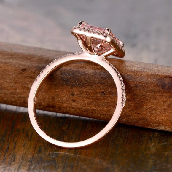*NEW 18K Rose Gold Morganite Halo Diamond Ring O - Picture 4 of 4